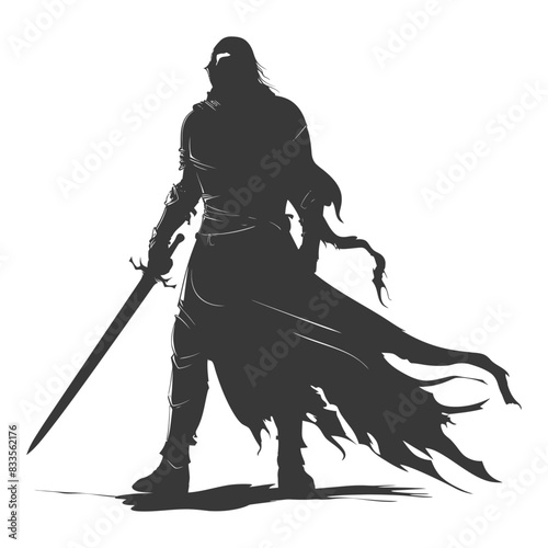 silhouette man knight full body black color only