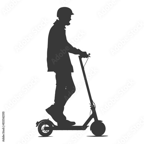 Electric Scooter Silhouette: Urban Commute, Helmeted Rider, Modern Transport.