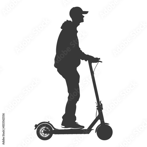 Electric Scooter Rider Silhouette: Urban Commute, Hoodie and Cap.