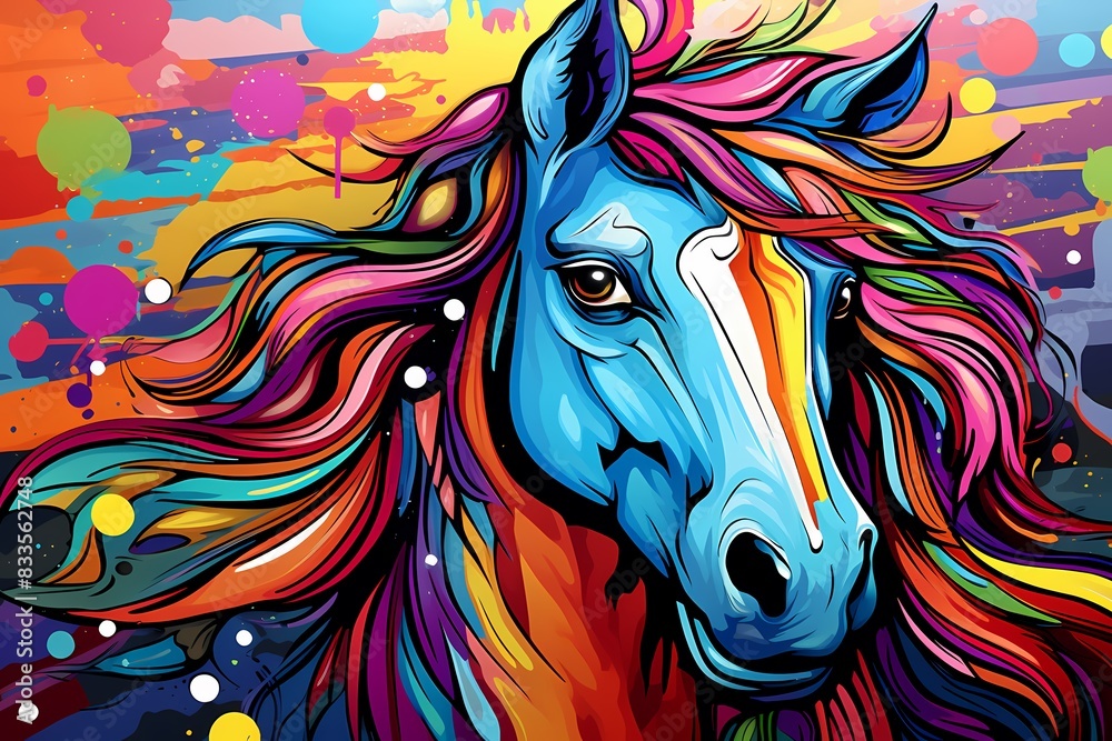 doodle background design, colorful horse graffiti art