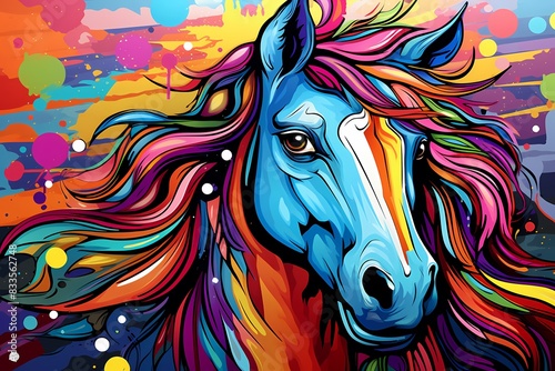 doodle background design  colorful horse graffiti art