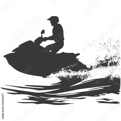 Jet Ski Silhouette: Water Sport Thrill Ride, Black and White Graphic.