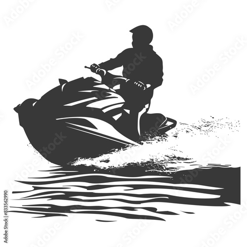 Jet Ski Silhouette: Watersport Rider Carving Wave, Monochrome Action