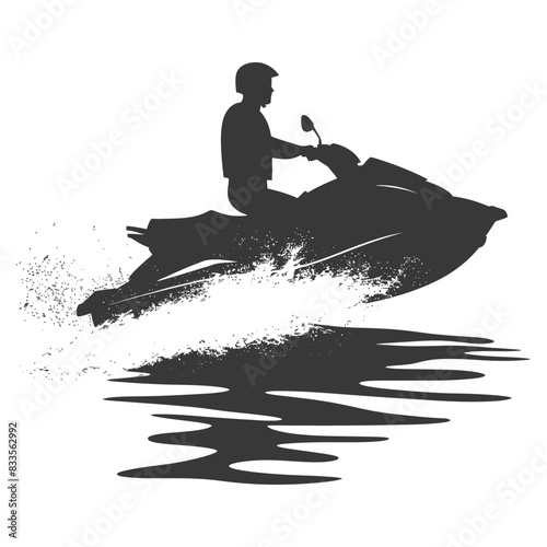 Jet Ski Silhouette: Water Spray and Reflection on White.