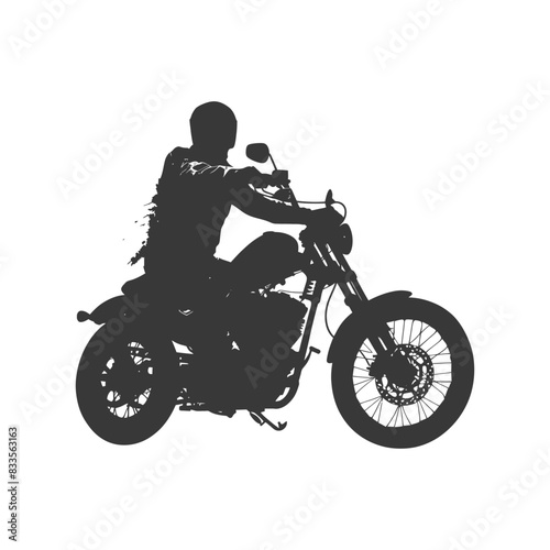 Silhouette: Rider on Classic Motorcycle, Isolated Graphic.