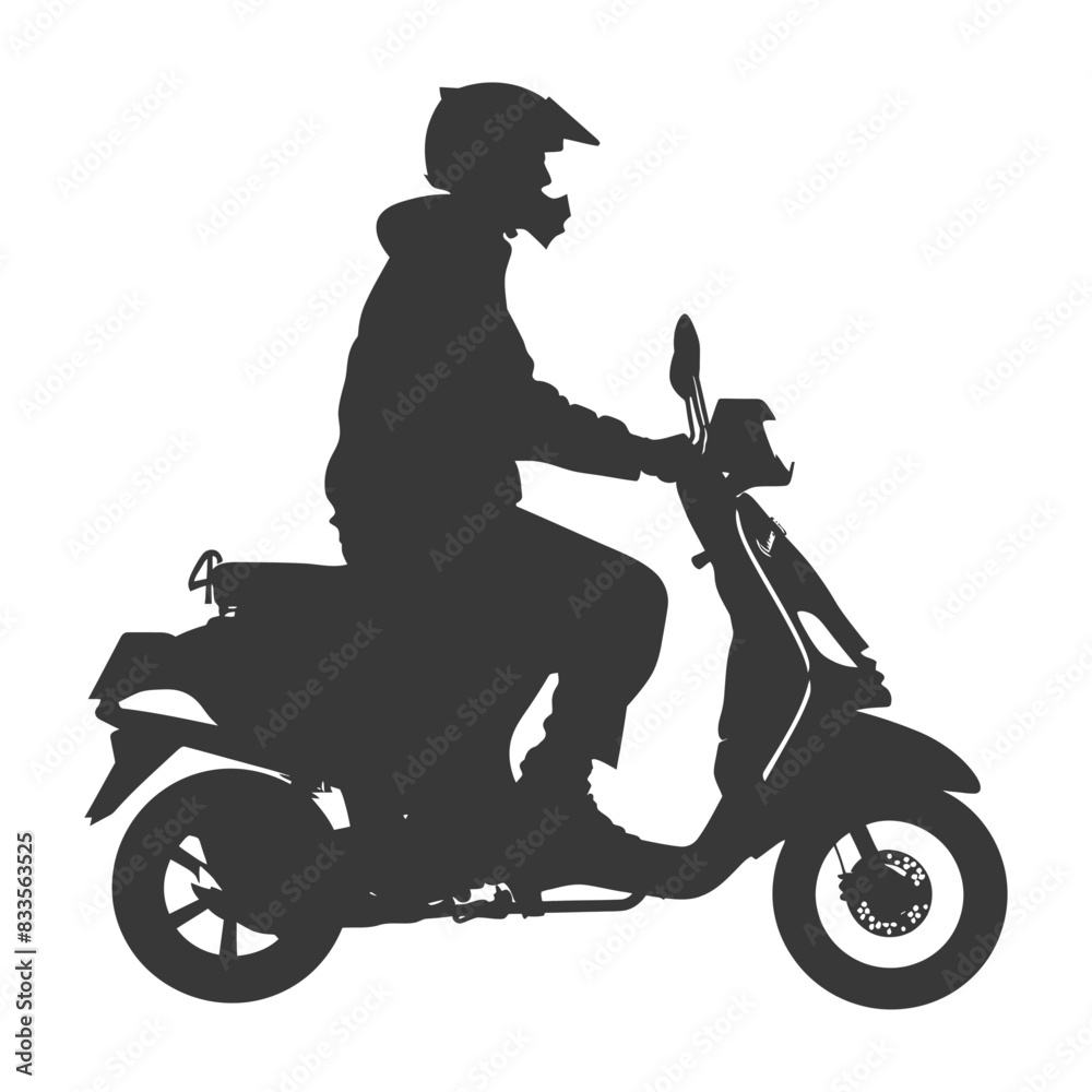 Silhouette man riding scooter full body black color only Silhouette man riding scooter full body black color only
