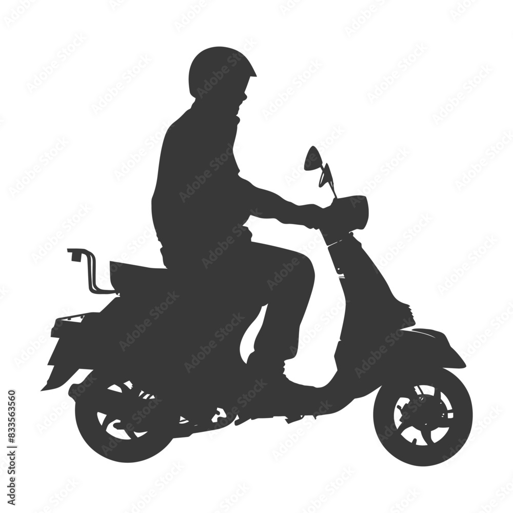 Silhouette man riding scooter full body black color only Silhouette man riding scooter full body black color only