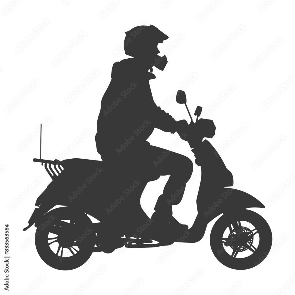Silhouette man riding scooter full body black color only Silhouette man riding scooter full body black color only