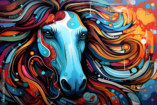 doodle background design, colorful horse graffiti art © Yoshimura