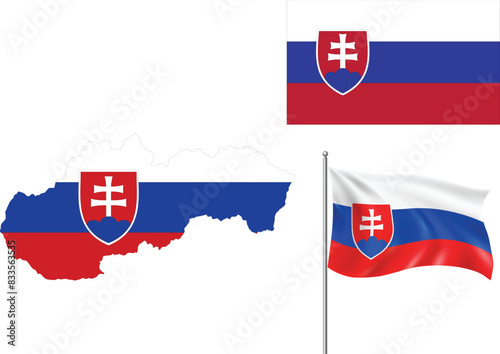 Slovakia Flag, Map, and Wavy Flag Vector Illustration