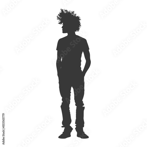 silhouette man with afro hair style full body black color only