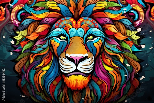 doodle background design  colorful lion graffiti art