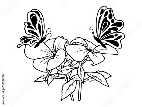 Flower Butterfly Line Art Illustration 