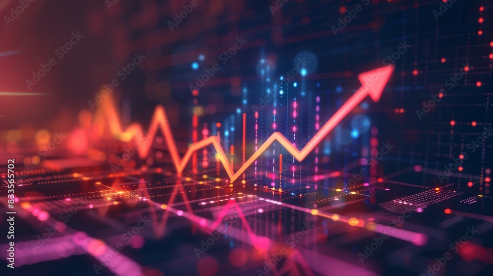 An abstract financial graph with an upward arrow, depicting growth, trends, and economic data. An abstract financial graph with an upward arrow, depicting growth, trends, and economic data.
