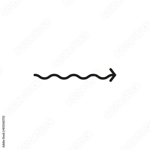Thin long wavy twisty arrow. Vector illustration. Winding curved arrow.
