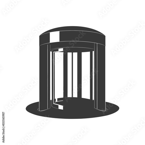 Silhouetted Revolving Door: Architectural Entrance, Streamlined Design, Isolated on White.