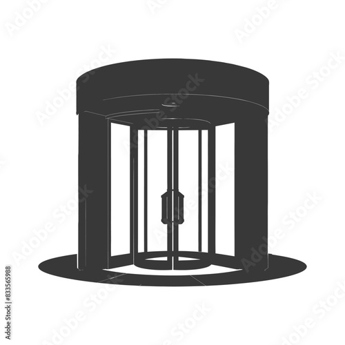 Monochrome Revolving Door: Cylindrical Entrance Silhouette.