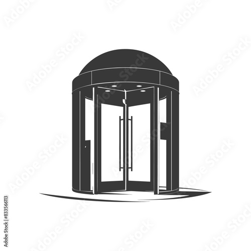 Monochrome Rotary Door: Minimalist Architectural Entrance Illustration
