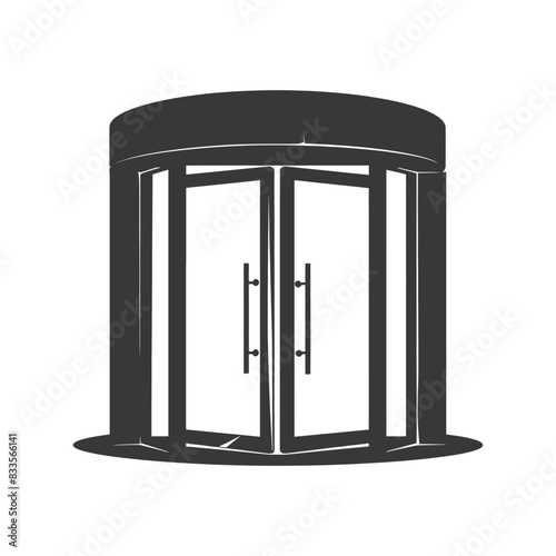 Monochrome Revolving Door: Architectural Entrance Silhouette.