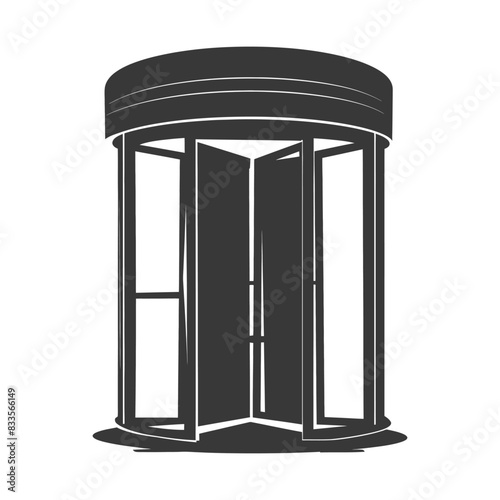 Revolving Door Silhouette: Circular Entry, Dark Gray on White Background.