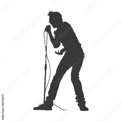 Rock Star Silhouette: Energetic Singer at Microphone, Isolated.