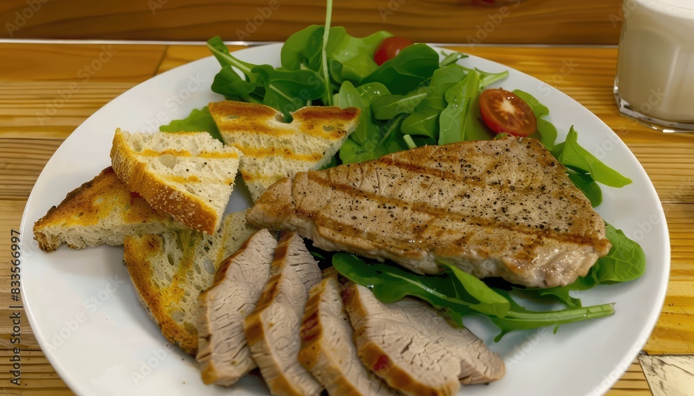 Grilled Tuna Salad, Fresh Vegetables, Sliced Bread, Healthy Meal, Delicious Lunch, Gourmet Dish, Food Photography, Yummy Dinner Plate Grilled Tuna Salad, Fresh Vegetables, Sliced Bread, Healthy Meal, Delicious Lunch, Gourmet Dish, Food Photography, Yummy Dinner Plate