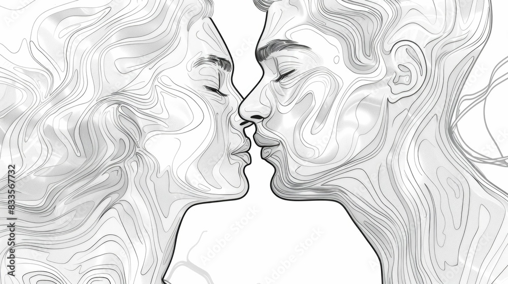 This striking monochrome showcases an intimate embrace between a couple capturing the essence of affection and romance through fluid hand drawn lines The minimalist abstract style evokes a sense of This striking monochrome showcases an intimate embrace between a couple capturing the essence of affection and romance through fluid hand drawn lines The minimalist abstract style evokes a sense of