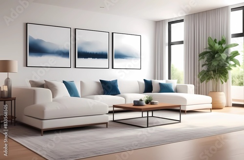 Living room in white colors. Modern elegant interior room home or hotel design. Restraint in colors  stylish decoration.