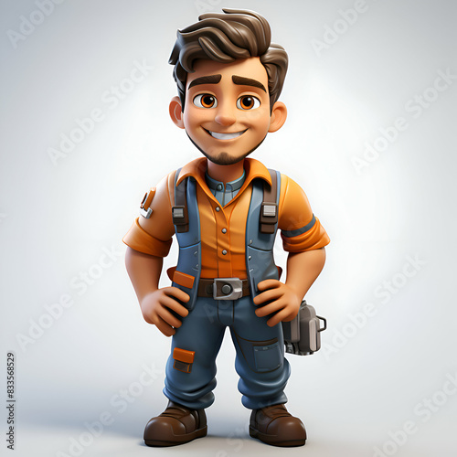 3D illustration of a mechanic man with a tool belt on his waist © Wazir Design