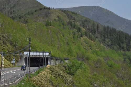The long tunnel on the top of the Karikachi mountain pass in Hokkaido Japan