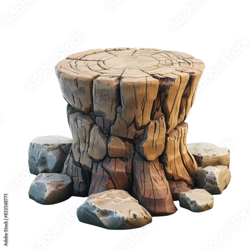 [Transparent Background PNG]tree stump on rocks photo