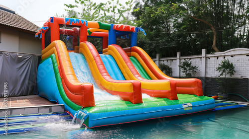 Wallpaper Mural A colorful bouncy castle with a bouncy water slide, located in the backyard. Torontodigital.ca