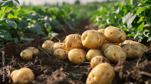 fresh organic potatoes in the field  harvesting potatoes from soil