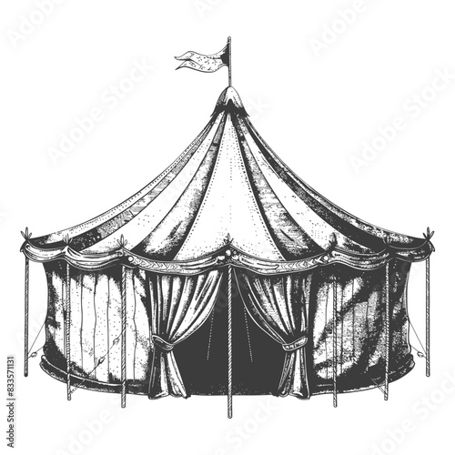 Vintage Circus Tent: Hand-Drawn Engraving Style Illustration