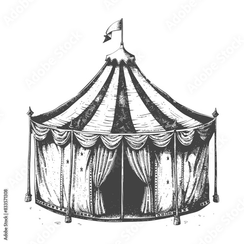 Antique Circus Tent Sketch: Hand-Drawn Big Top with Flag.
