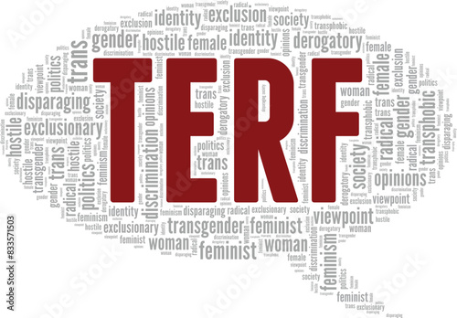TERF word cloud conceptual design isolated on white background.