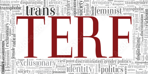 TERF word cloud conceptual design isolated on white background.