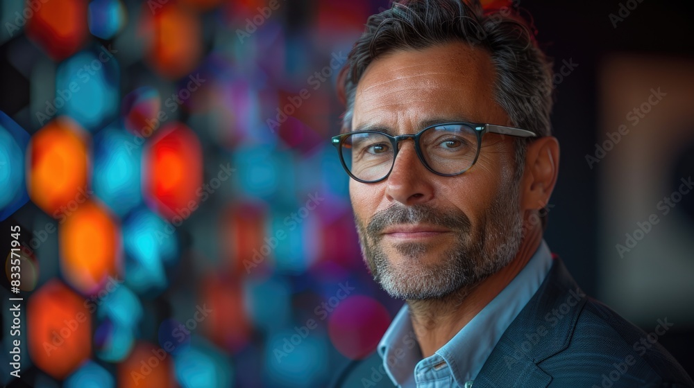 a confident businessman wearing glasses and a suit. a confident businessman wearing glasses and a suit.