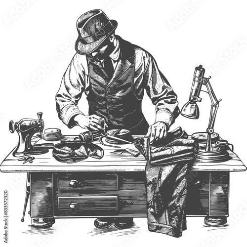 Vintage Shoemaker at Work: Engraved Style Illustration