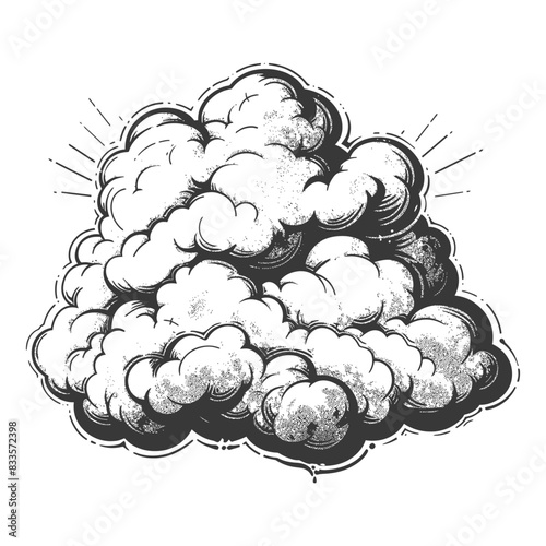Etched Cumulus Cloud: Vintage Engraving Style, Weather Illustration