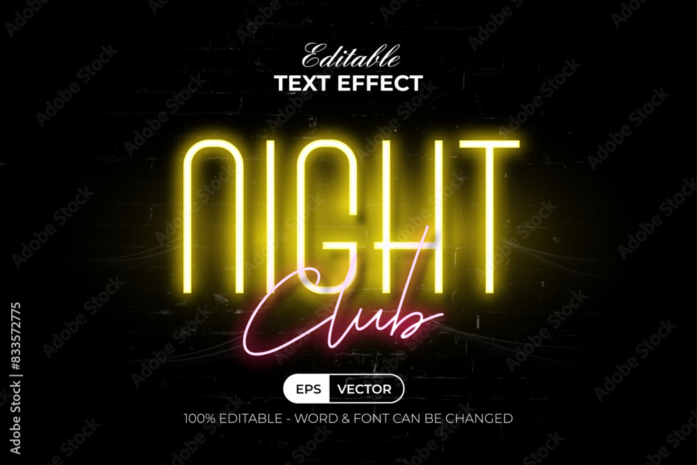 Neon Text Effect Light Style. Editable Text Effect Vector. Neon Text Effect Light Style. Editable Text Effect Vector.