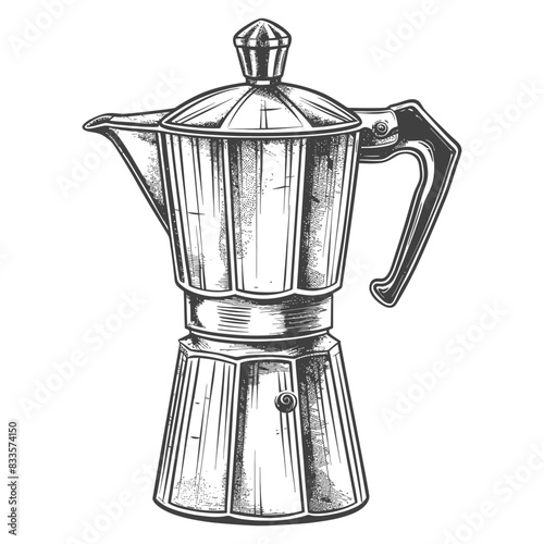 Etched Aluminum Stovetop Espresso Maker: Vintage Italian Coffee Pot Illustration