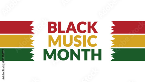Black Music Month text on White background with side lines, Black Music Month banner, card, illustration, poster for enjoying and celebration.