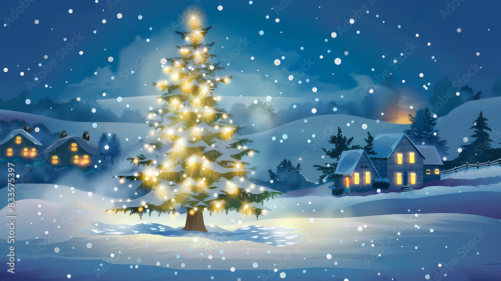 Snow landscape vector illustration. Best use for holiday or winter theme design