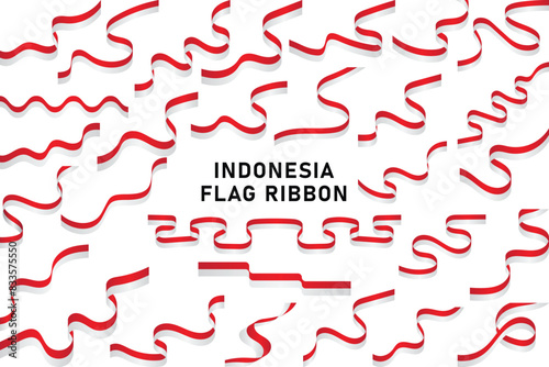 various indonesia flag ribbon collection, set of indonesia flag ribbon vector, wavy indonesia flag collection