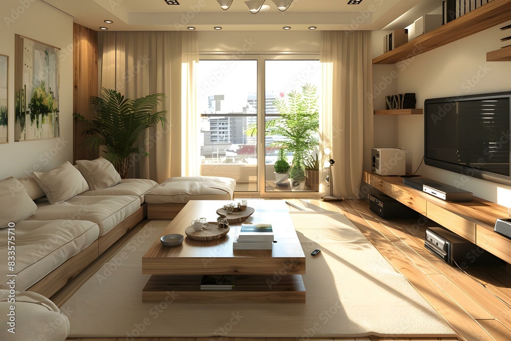 Fototapeta premium å®œå®¶é£Žæ ¼çš„å®¢åŽ…