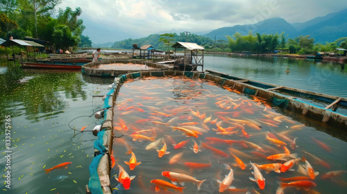 traditional consumtion fish farm, tarpaulin fish pond photo