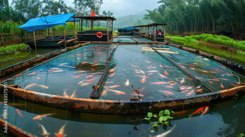 traditional consumtion fish farm, tarpaulin fish pond photo