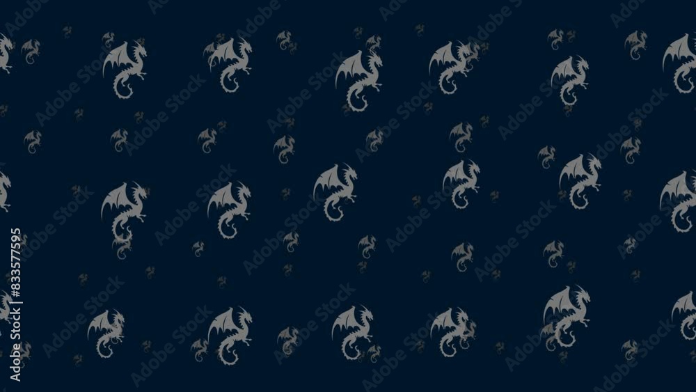 Dragon symbols float horizontally from left to right. Parallax fly effect. Floating symbols are located randomly. Seamless looped 4k animation on dark blue background Dragon symbols float horizontally from left to right. Parallax fly effect. Floating symbols are located randomly. Seamless looped 4k animation on dark blue background