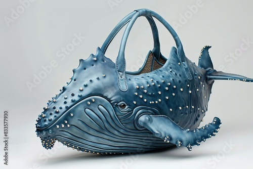 luxury exclusive woman hand bag in a shape of humpback whale, exaggerated design